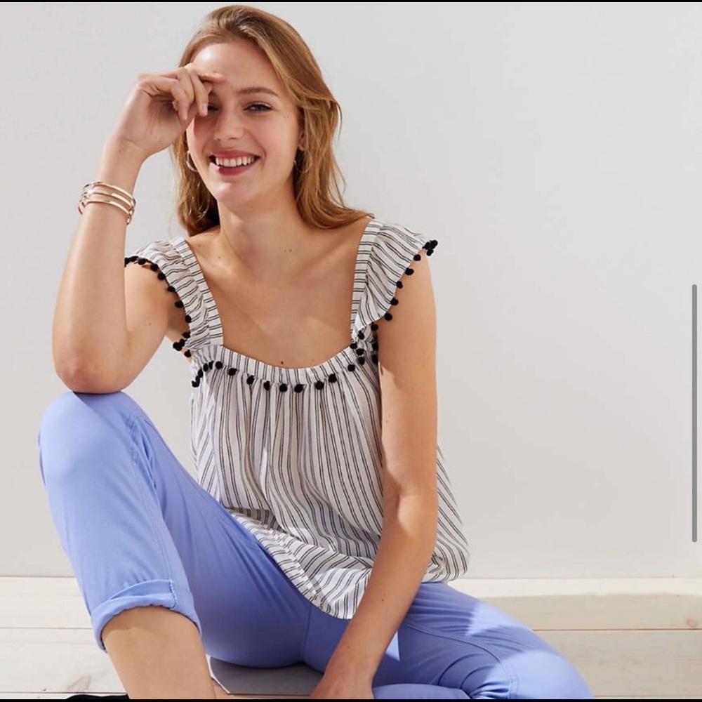 LOFT Striped Pom Tank Top